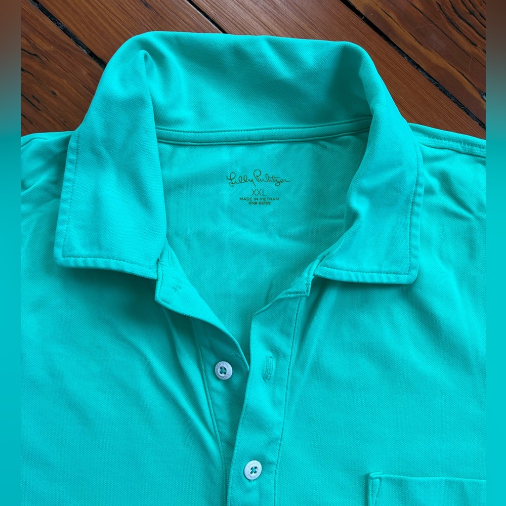 Men’s XXL Lilly Pulitzer Green Short Sleeve Polo Shirt - Picture 2 of 5